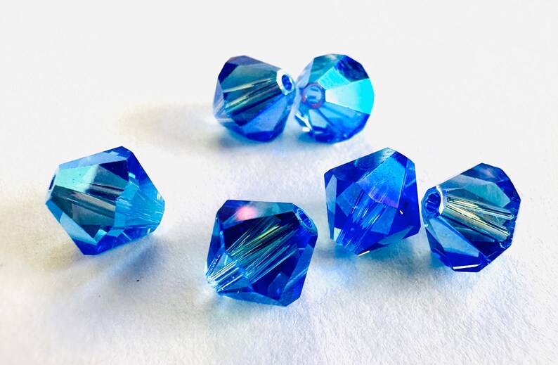 8 mm Swarovski 5301/5328 AB 2X perles de cristal bicones Xilion facettées - (6) pièces, fabrication de bijoux DIY Sapphire AB2X