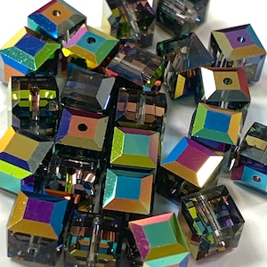 RARE 6mm Swarovski 5601 Cube/Square Shaped Crystal Beads - Color: Vitrail