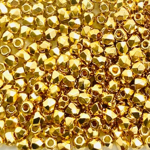 Perline di vetro ceco smaltate a fuoco da 2 mm, placcate in oro 24K, 50 perline rotonde sfaccettate, perline fai da te
