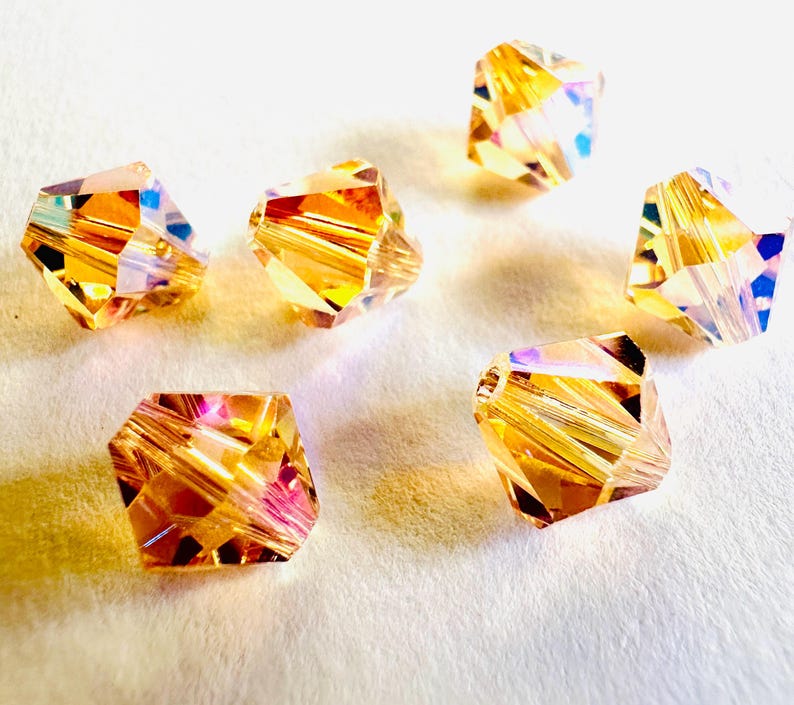 8 mm Swarovski 5301/5328 AB 2X perles de cristal bicones Xilion facettées - (6) pièces, fabrication de bijoux DIY Lt Peach AB2X