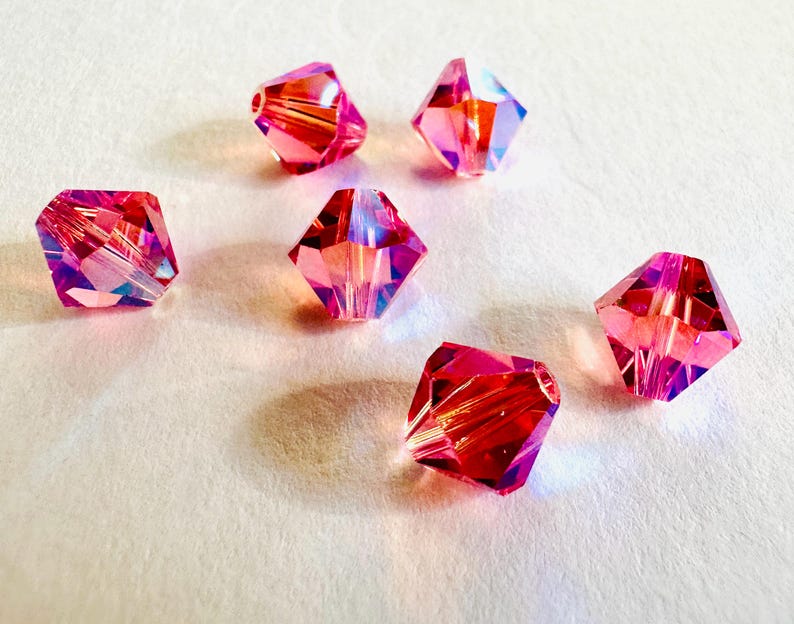 8 mm Swarovski 5301/5328 AB 2X perles de cristal bicones Xilion facettées - (6) pièces, fabrication de bijoux DIY Rose AB2X