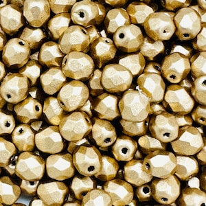 4mm Aztec Gold Czech Glass Fire Polish Strand - Round Faceted  (50 Beads)