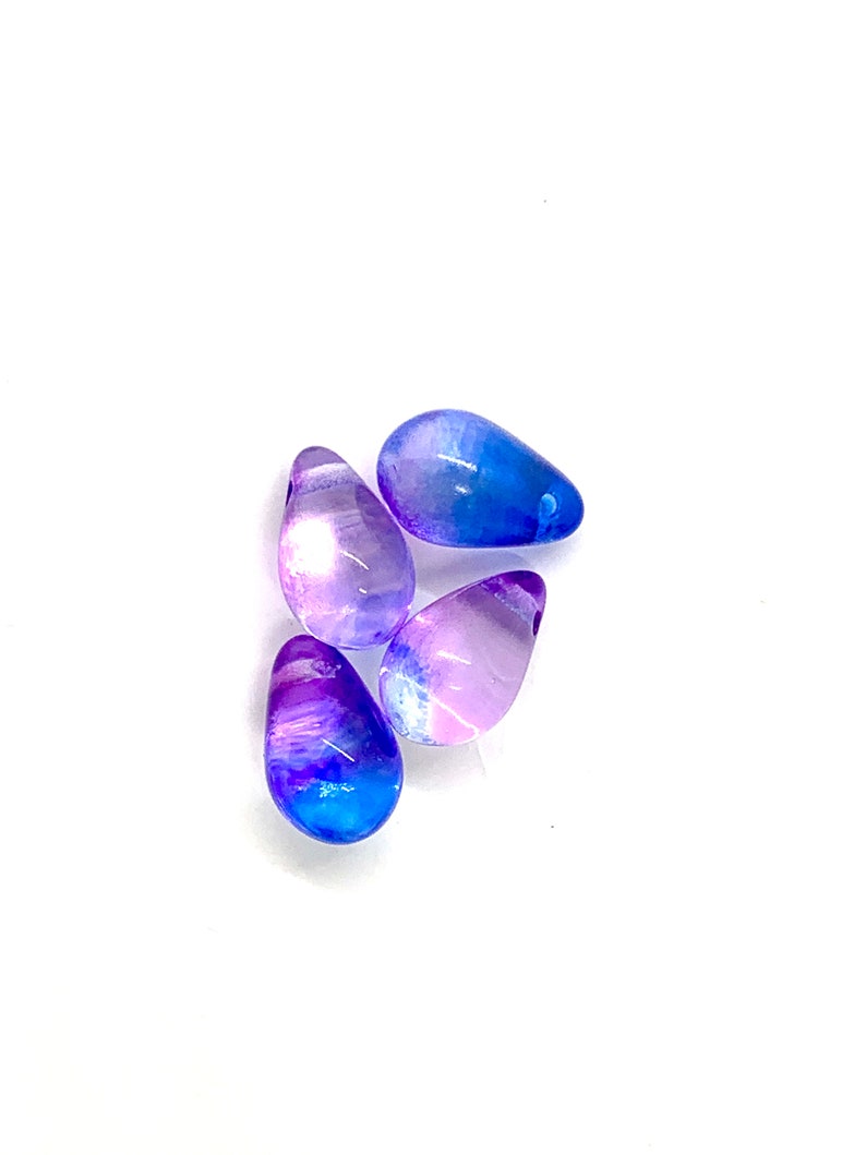 6 x 9mm Czech Glass Top Drilled Tear Drop Beads 25 pieces Pink-Purple-Blue