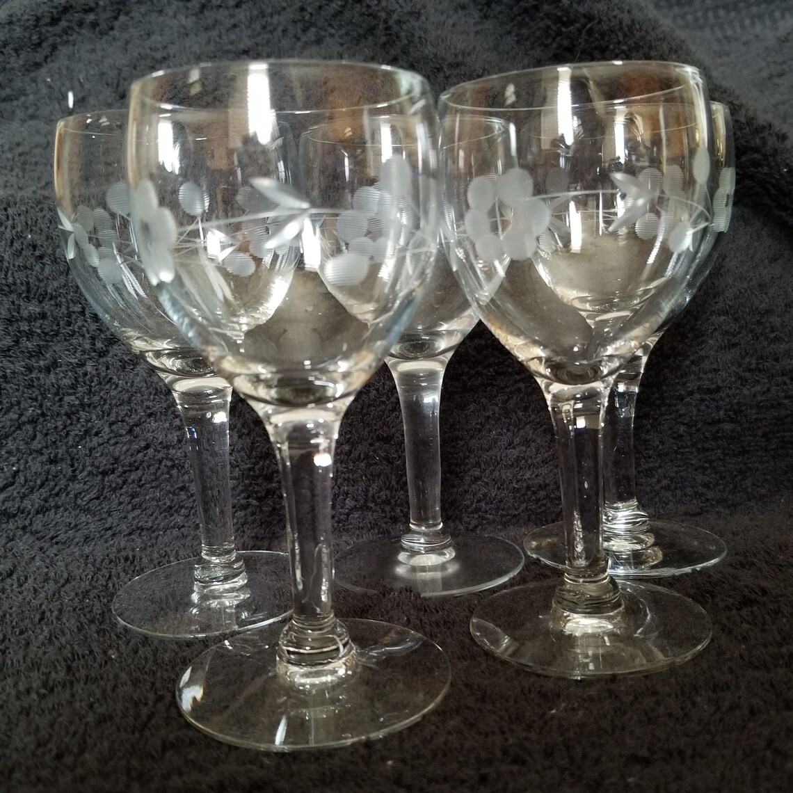 Set of Five Vintage Etched Snifter Glasses Etsy
