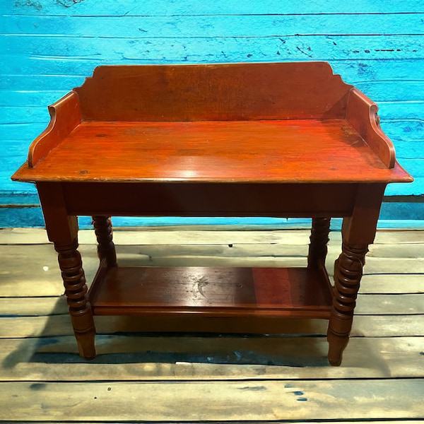 Rare vintage pine washstand with original red ochre paint