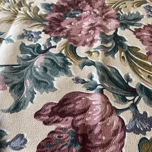 Burgundy flowers set against a white background - tapestry look by 5th ave designs