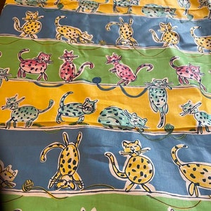 Cute cats print- Blue, pink, green and yellow