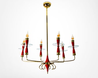 1940s Fontana Arte 6 Light Chandelier Pietro Chiesa Attr.