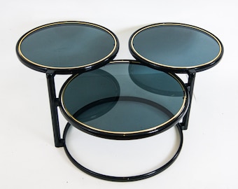 Milo Baughman Style Smoked Glass Nesting Table