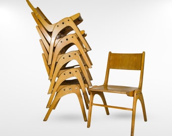 1950s Bauhaus Era Muster Casala Beech Stacking Dining Chairs Set of 6