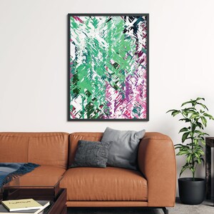 Abstract Digital Wall Painting - Spring Color Burst Poster in Tones of Green