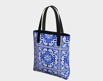 Traditional Mosaic Print Tote, Portuguese Heritage Print Canvas Bag, Perfect Gift for Travel Lovers, European Style Travel Bag