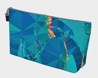 Borsa per il trucco con stampa geometrica - Arancione blu tropicale, borsa da viaggio, custodia grande per l'organizzazione, idee regalo di compleanno, idee regalo per lei