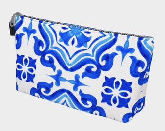 Portuguese Blue Tile Makeup Bag, Large Organization Pouch, European Culture, Perfect Gift Idea, Canvas Bag with Traditional Azulejo Print