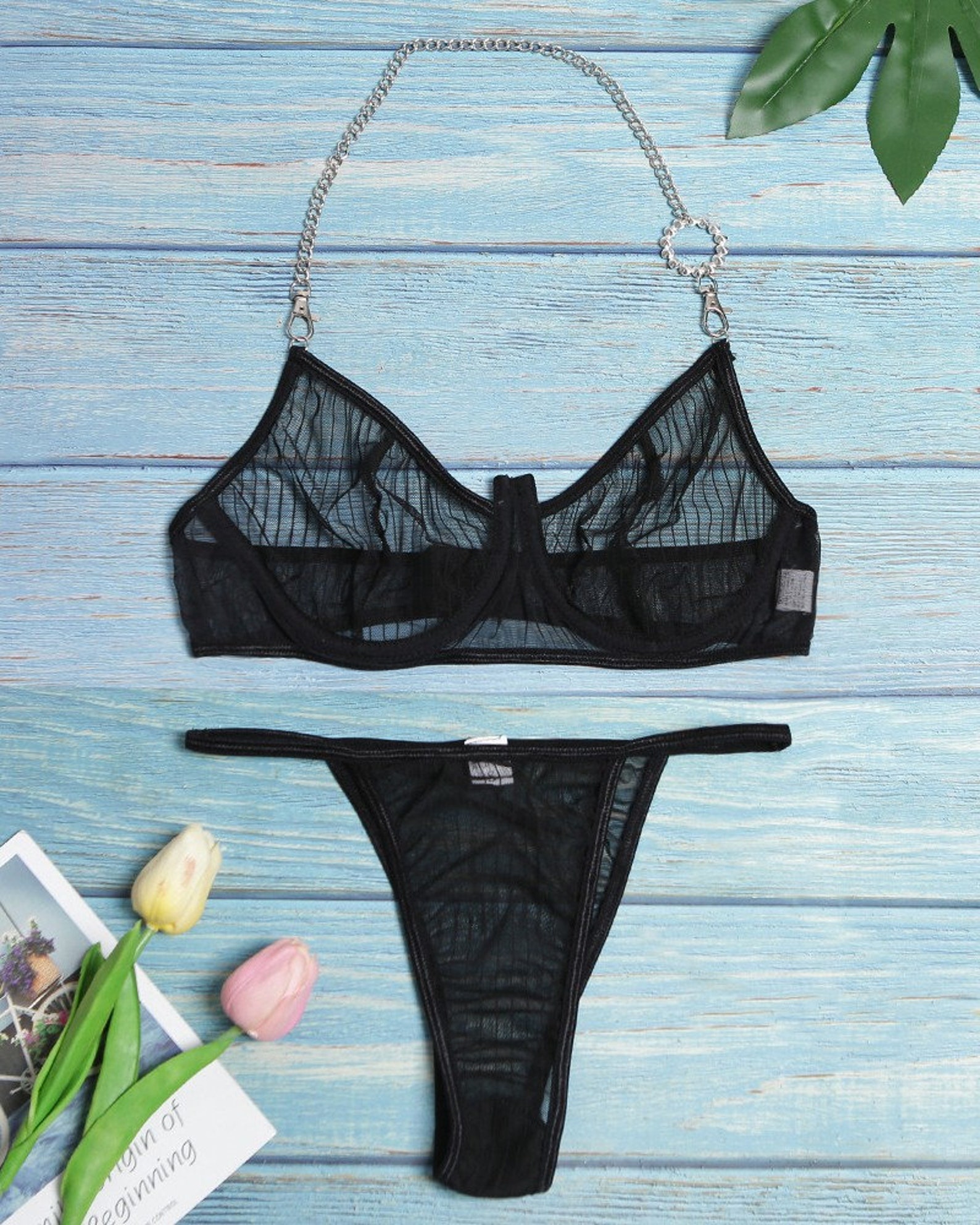 Halter Metal Design Sheer Mesh Bra Sets lingerie sets Etsy