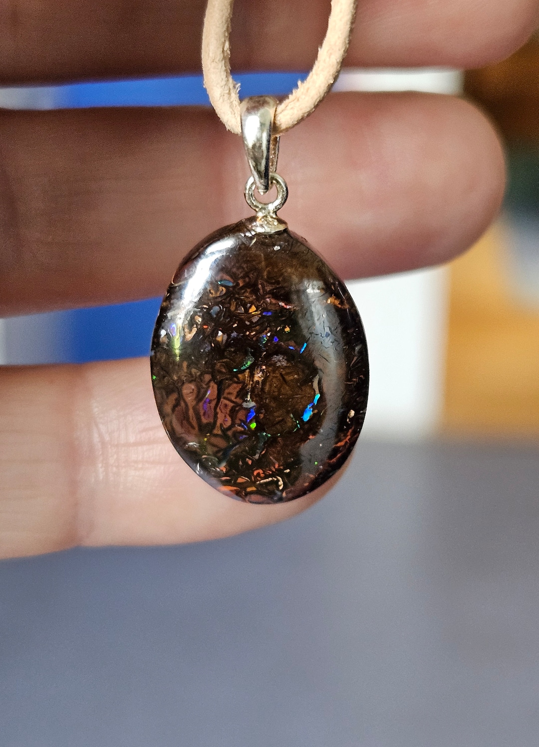 Pendentif Opale Boulder Du Queensland – Opale Naturelle Yowah, Cabochon Multicolore, Neuf Sans Emballage