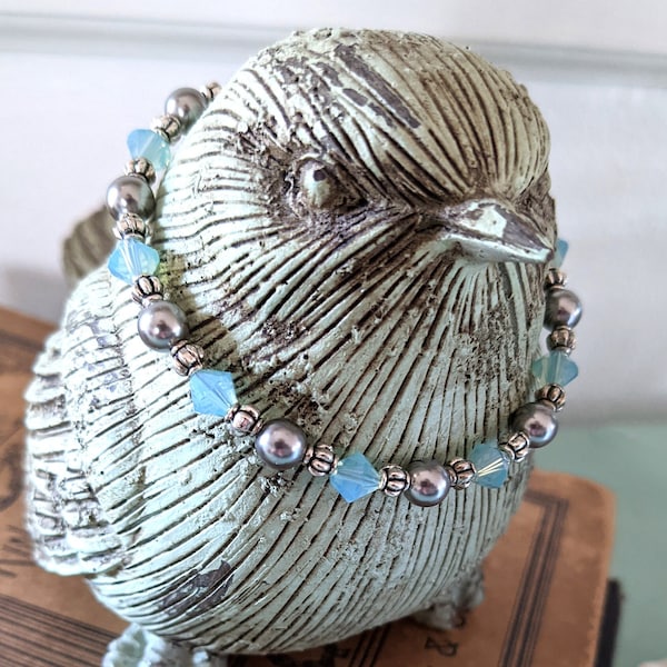 Genuine Swarovski Crystal and Pearl Bracelet | Strung Bead Bracelet | Handmade Jewelry | Gift for Her