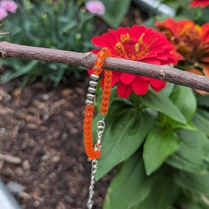 Colorful Orange Bead Bracelet with Silver Accent | Recycled Glass Seaglass Style Bracelet | Handmade Jewelry | Gift for Her