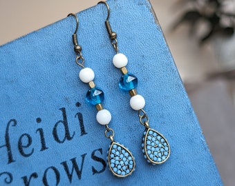 Charm Drop Earrings | Turquoise Bead Dangle Earrings | Teardrop Earrings | Handmade Jewelry | Gift for Her