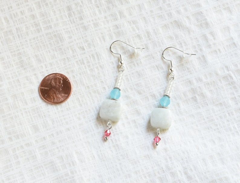 Gift for Her Bead Drop Earrings Natural Amazonite Earrings Stone and Glass Bead Earrings Handmade Jewelry