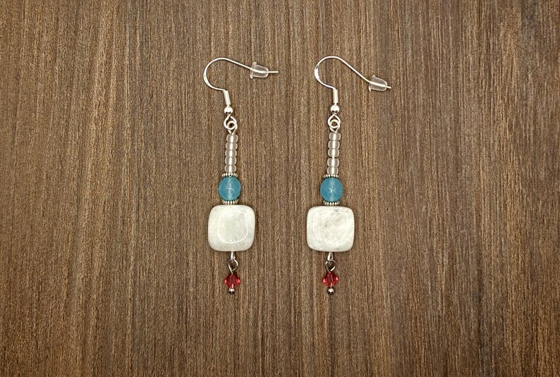 Gift for Her Bead Drop Earrings Natural Amazonite Earrings Stone and Glass Bead Earrings Handmade Jewelry