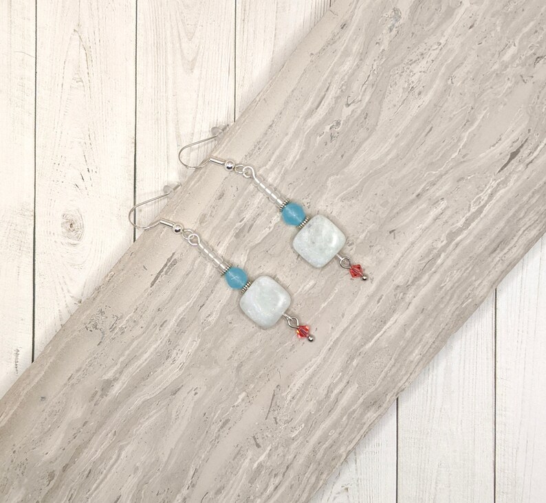 Gift for Her Bead Drop Earrings Natural Amazonite Earrings Stone and Glass Bead Earrings Handmade Jewelry