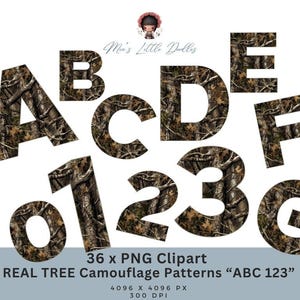 Alphabet et chiffres, motifs réalistes d'arbres réels, motifs de chasse en bois, pays, PNG, lot extérieur, clipart, chasseur, pêche, Amérique