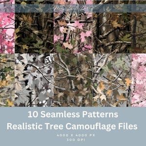 10 nahtlose Muster, realistischer echter Baum, Waldjagd Designs, nahtlose Muster, Land, PNG, Outdoor Bundle, Clipart, Jäger, Angeln