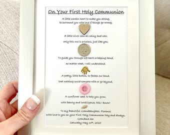 Personalised First Holy Communion Gift, Girls 1st Communion Card, Framed Poem, Confirmation Gift, Holy Communion Gifts