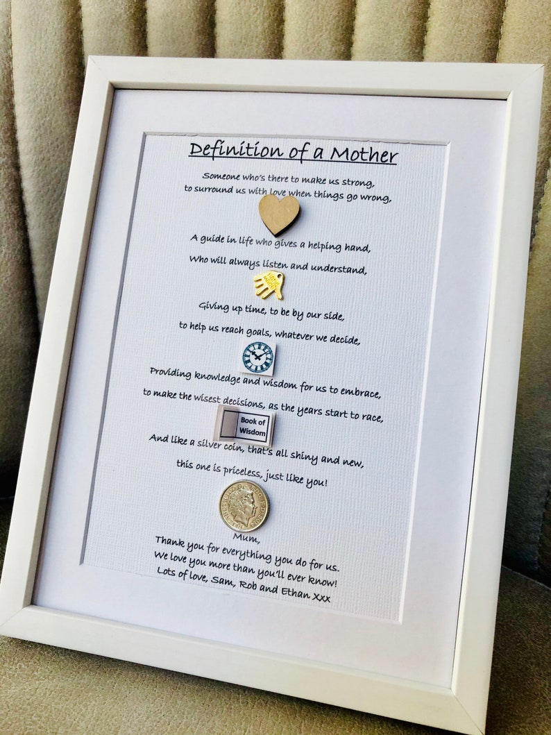 Definition of a Mother Personalised Gift for Mum Mummy Nan Grandma Personalised Print Framed Print A5