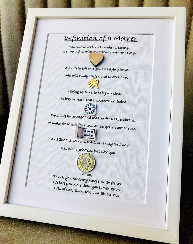 Definition of a Mother Personalised Gift for Mum Mummy Nan Grandma Personalised Print Framed Print A5