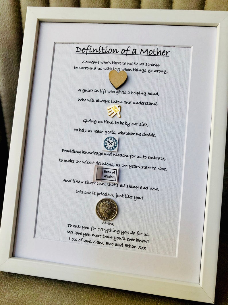 Definition of a Mother Personalised Gift for Mum Mummy Nan Grandma Personalised Print Framed Print A5