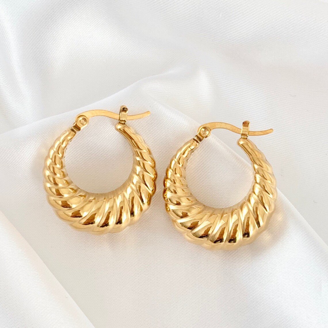 Classic Gold Cassia Croissant Hoop Earrings 18K Gold Plated | Etsy