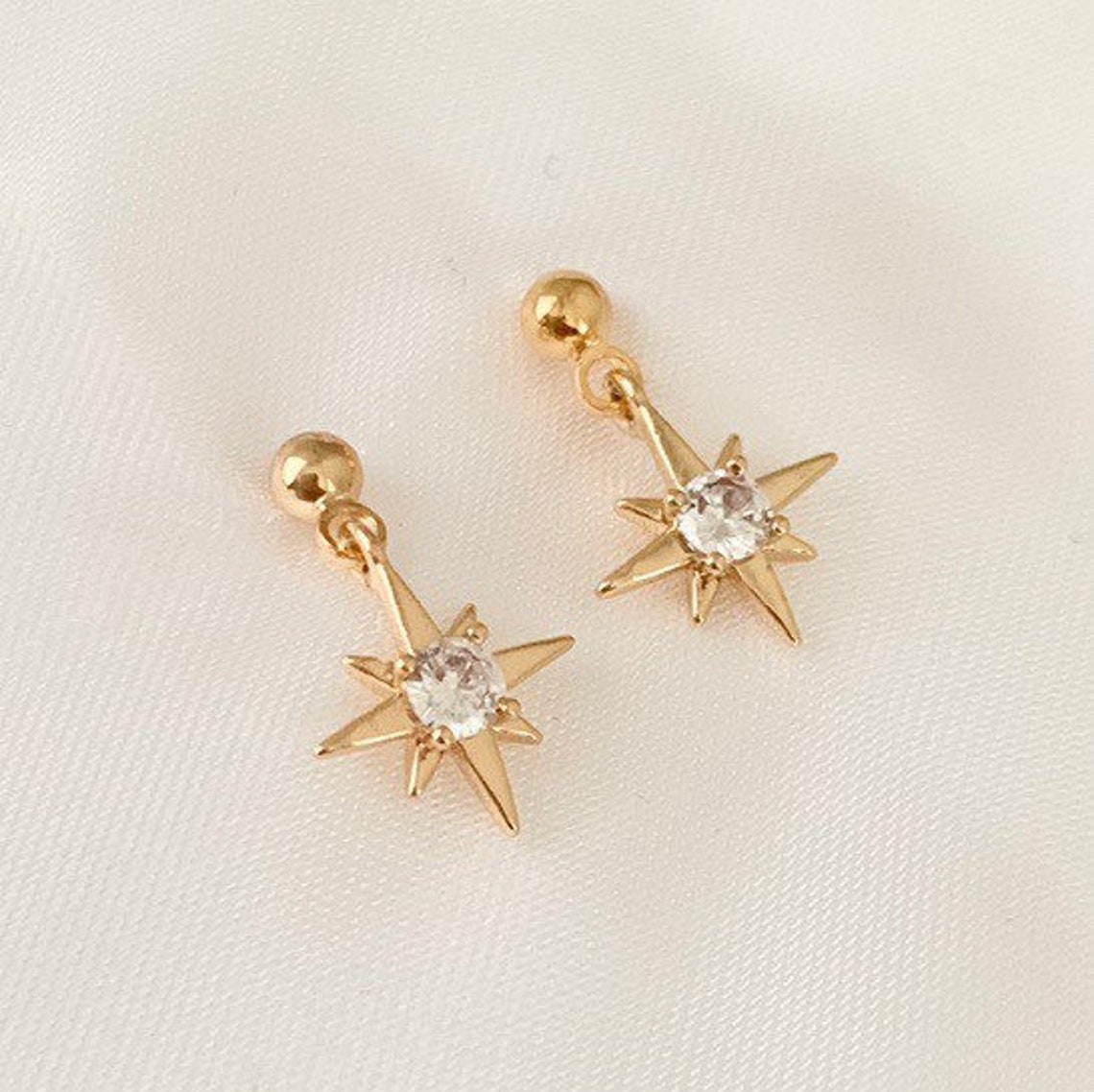 Handmade Gold North Star Stud Earrings 24K Gold Plated | Etsy