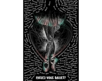 Ballet Poster-Gift For Ballerina-Ballet Wall Art-Ballet Teacher Appreciation Gift-Ballet Terms-Ballet Recital Gift-Gift For Dancer