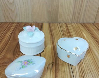 Porcelain Jewelry Boxes, Set of Three Different Shapes Boxes