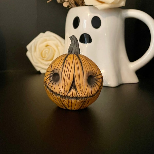 Pumpkin ornament, primitive pumpkins ,creepy cute pumpkin shelf ornament, jack o lantern