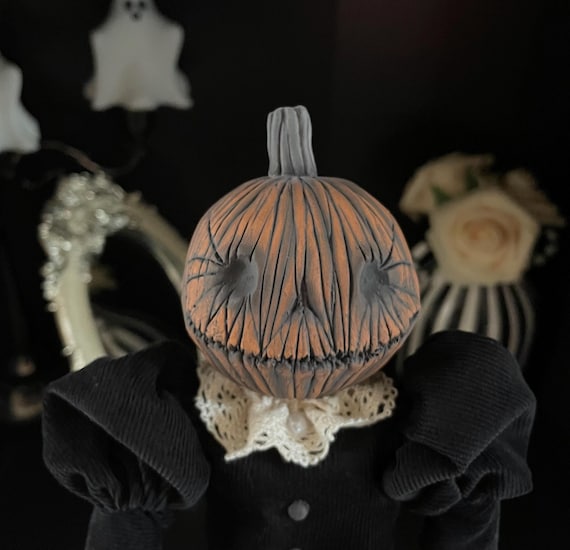Pumpkin Art Doll, Victorian Halloween Decor (16 inch)