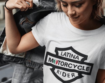 Latina  HARLEY Motorcycle Rider Emblem With MEXICAN FALG T-Shirt for Women who Ride Their Own Motorcycle Personalize