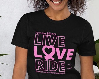 Female Rider LIVE LOVE RIDE Breast Cancer Awareness Tee
