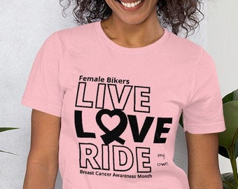 Female Rider LIVE LOVE RIDE Breast Cancer Awareness Tee