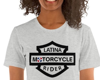 LATINA Harley  Motorcycle Rider Emblem With Dominican FLAG I Ride My Own! T-Shirt for Women who Ride Their Own Motorcycle PERSONALIZED