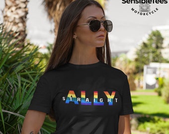 Straight ALLY for LGBTQIA Community Unisex T-shirt Pride Month Gay Pride Rainbow Flag LGBTQIA Ally