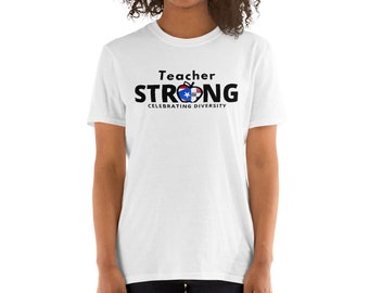 Teacher Strong with Puerto Rican & Dominican Flag Combo - Short-Sleeve Unisex T-Shirt  Celebrating Diversity PERSONALIZED with Your FLAG