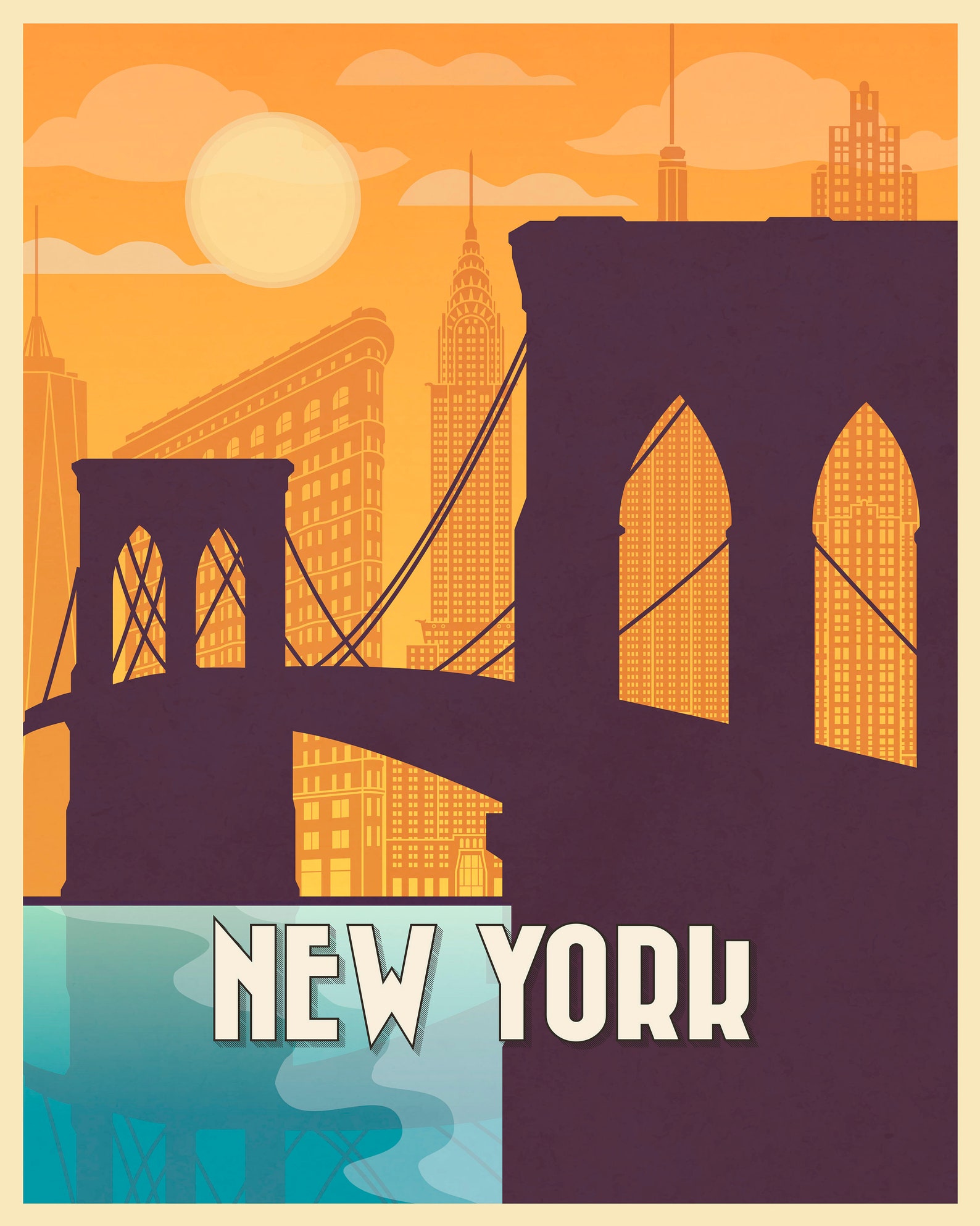 New York/Brooklyn Bridge/Travel Poster/Wall Art/Print/Vintage Etsy