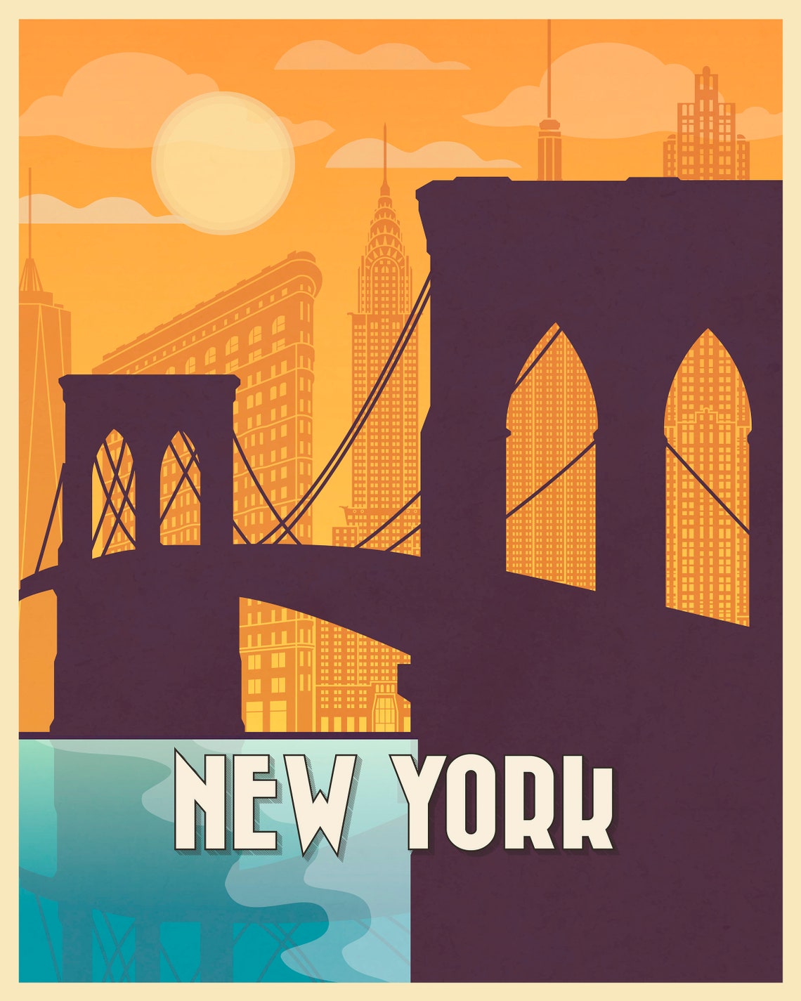 New York/Brooklyn Bridge/Travel Poster/Wall Art/Print/Vintage | Etsy