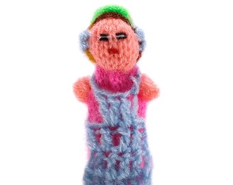 Woman finger puppet puppet theater for playing and learning from wool knits for children and babies