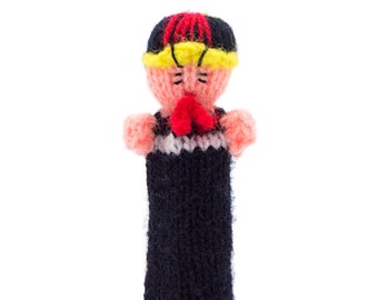 Young finger puppet Casperltheater for playing and learning from wool knits for children and babies