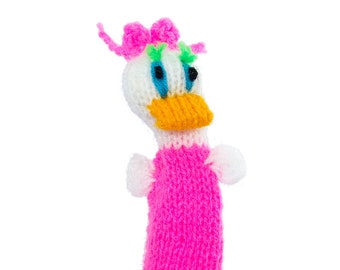 Duck finger puppet puppet theater for playing and learning from wool knitting for kids and babies
