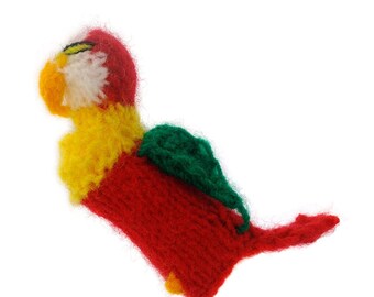Red parrot for playing and learning from wool knits for children and babies